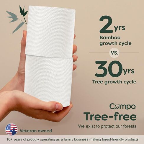 Compo Boat & RV Toilet Paper, 100% Bamboo Toilet Paper for Marine, Motor Homes and Travel Camper Use, Rapid Dissolve, Septic Safe, Plastic Free Packaging, 308 2-Ply Sheets per Roll (48 Compact Rolls) in Saudi Arabia