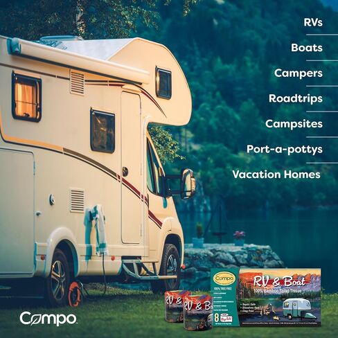 Compo Boat & RV Toilet Paper, 100% Bamboo Toilet Paper for Marine, Motor Homes and Travel Camper Use, Rapid Dissolve, Septic Safe, Plastic Free Packaging, 308 2-Ply Sheets per Roll (48 Compact Rolls) in Saudi Arabia
