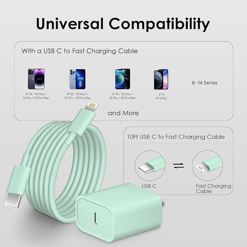 شاحن سريع iPhone 14 13 12 [معتمد من MFi] شاحن 10FT من النوع C 2 حزمة شاحن USB C بقوة 20 واط مع كابل شحن سريع لهاتف iPhone 14/14 Pro/13/13Pro Max/12/12 Pro Max/11/XS/XR/X / 8 بلس، آي باد in Kuwait