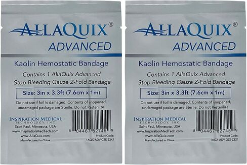 Advanced: Kaolin Hemostatic Bandage - Sterile Z-Fold Clotting Gauze (3 in. x 3.3 feet - Small) (2 Pack) in Saudi Arabia