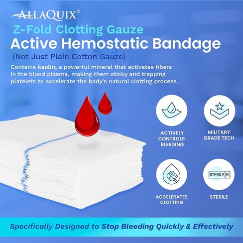Advanced: Kaolin Hemostatic Bandage - Sterile Z-Fold Clotting Gauze (3 in. x 3.3 feet - Small) (2 Pack) in Saudi Arabia