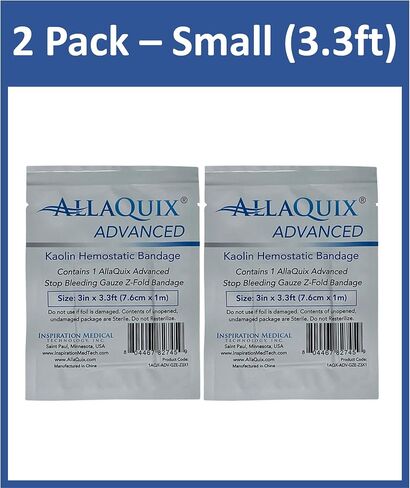 Advanced: Kaolin Hemostatic Bandage - Sterile Z-Fold Clotting Gauze (3 in. x 3.3 feet - Small) (2 Pack) in Saudi Arabia