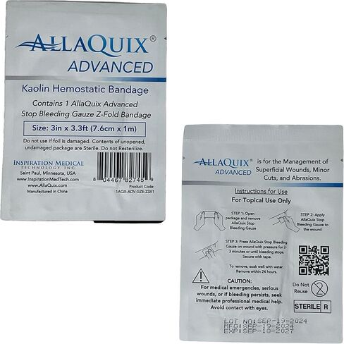 Advanced: Kaolin Hemostatic Bandage - Sterile Z-Fold Clotting Gauze (3 in. x 3.3 feet - Small) (2 Pack) in Saudi Arabia