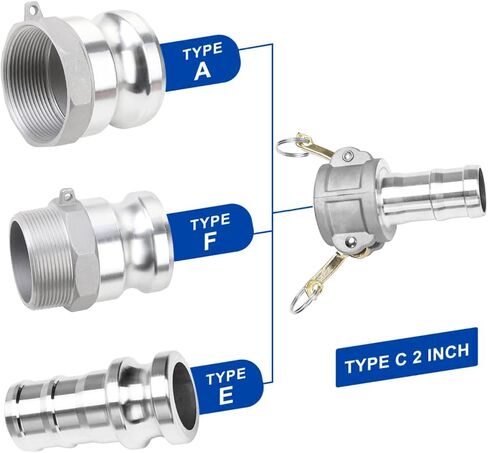 Cam Lock Fitting Type C&E, 2 Inch Combination Cam & Groove Hose Fittings Kit, Anti-corrosion Aluminum Hose Couplings Adapter for Hose Piping Anti-Leak (Silver, Type C&E, 2 inch) in Saudi Arabia