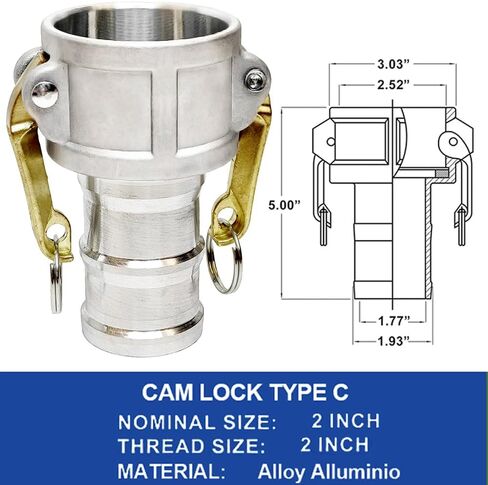 Cam Lock Fitting Type C&E, 2 Inch Combination Cam & Groove Hose Fittings Kit, Anti-corrosion Aluminum Hose Couplings Adapter for Hose Piping Anti-Leak (Silver, Type C&E, 2 inch) in Saudi Arabia