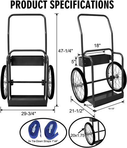 Dual Oxygen Tank Cart Dolly, Heavy Duty Double Cylinder Cart with 20" Pneumatic Wheels, Removable Full Range Optimize Welding Transport Cart for Cylinder Tank with Fastening Belts, 220 Lbs Capacity in Saudi Arabia