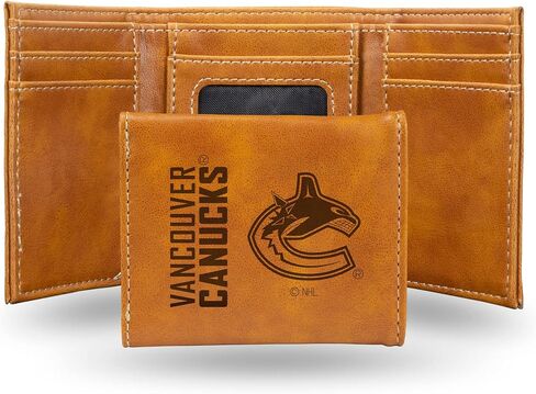 Rico Industries NHL Vancouver Canucks Laser Engraved Brown Tri-Fold Wallet - Men's Accessory in Saudi Arabia
