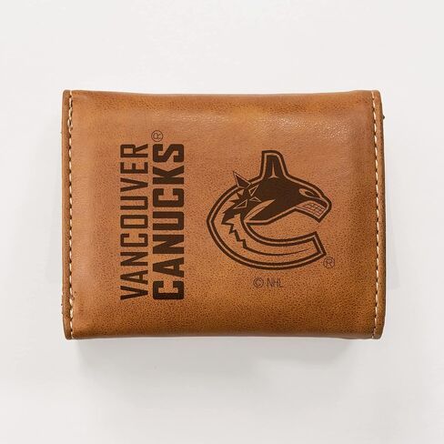 Rico Industries NHL Vancouver Canucks Laser Engraved Brown Tri-Fold Wallet - Men's Accessory in Saudi Arabia