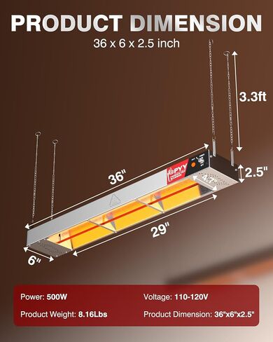PYY Food Heat Lamp Strip - 36" Hanging Commercial Food Heating Warmer 500W/110V Stainless Steel Electric Strip Heater Warming Lights for French Fries Fried Food Service Cafeteria Restaurant Kitchen in Saudi Arabia