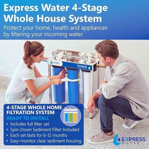 Express Water WH300SCGS Whole House Water Filtration System, Stainless Steel 23.5" x 8.5" x 30" in Kuwait