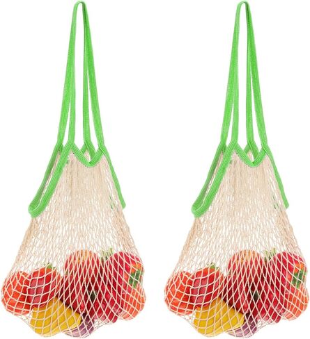 uxcell Reusable Mesh Produce Storage Bags Washable Net Portable Fruit and Vegetable Bag Cotton String Bags for Grocery Shopping Storage, Vegetable in Kuwait