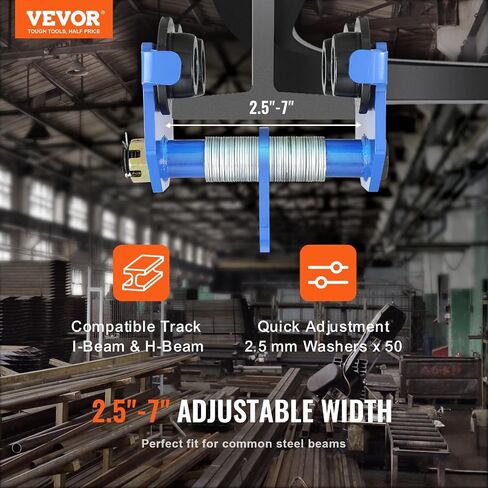 VEVOR Manual Trolley, 6600 lbs/3 Ton Load Capacity, Push Beam Trolley with Dual Wheels, Adjustable for I-Beam Flange Width 2.5" to 7", Heavy Duty Alloy Steel Garage Hoist for Straight Curved I Beam in Kuwait