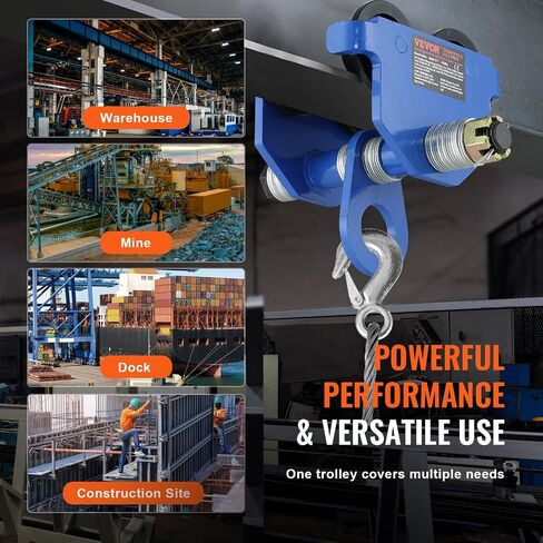 VEVOR Manual Trolley, 6600 lbs/3 Ton Load Capacity, Push Beam Trolley with Dual Wheels, Adjustable for I-Beam Flange Width 2.5" to 7", Heavy Duty Alloy Steel Garage Hoist for Straight Curved I Beam in Kuwait