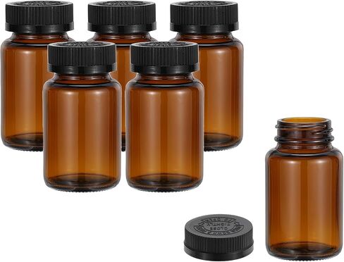 PATIKIL 3.4oz/100ml Glass Packer Bottles, 6Pcs Round Wide Mouth Bottle Packer Bottles with Black Ribbed Lid for Reagent Liquids, Essential Oils, Perfume, Amber in Saudi Arabia
