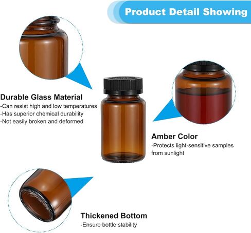 PATIKIL 3.4oz/100ml Glass Packer Bottles, 6Pcs Round Wide Mouth Bottle Packer Bottles with Black Ribbed Lid for Reagent Liquids, Essential Oils, Perfume, Amber in Saudi Arabia