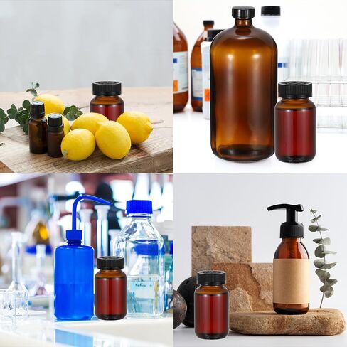 PATIKIL 3.4oz/100ml Glass Packer Bottles, 6Pcs Round Wide Mouth Bottle Packer Bottles with Black Ribbed Lid for Reagent Liquids, Essential Oils, Perfume, Amber in Saudi Arabia