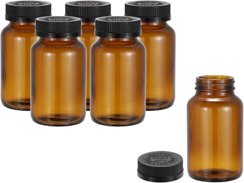 PATIKIL 3.4oz/100ml Glass Packer Bottles, 6Pcs Round Wide Mouth Bottle Packer Bottles with Black Ribbed Lid for Reagent Liquids, Essential Oils, Perfume, Amber in Saudi Arabia