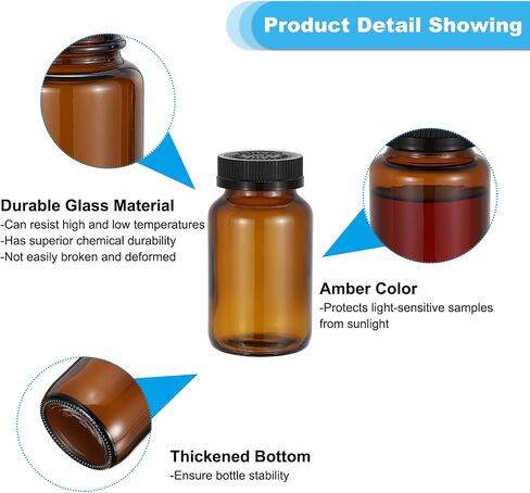 PATIKIL 3.4oz/100ml Glass Packer Bottles, 6Pcs Round Wide Mouth Bottle Packer Bottles with Black Ribbed Lid for Reagent Liquids, Essential Oils, Perfume, Amber in Saudi Arabia