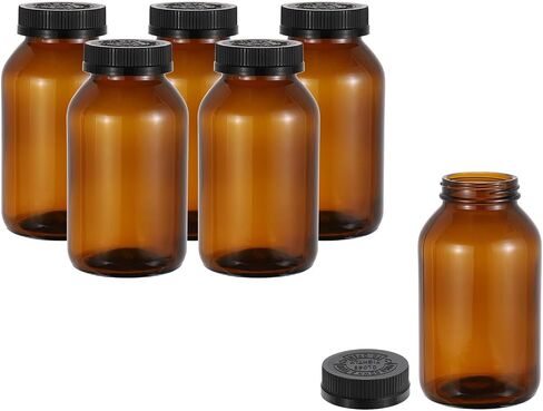 PATIKIL 3.4oz/100ml Glass Packer Bottles, 6Pcs Round Wide Mouth Bottle Packer Bottles with Black Ribbed Lid for Reagent Liquids, Essential Oils, Perfume, Amber in Saudi Arabia