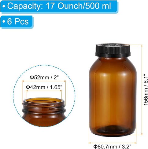 PATIKIL 3.4oz/100ml Glass Packer Bottles, 6Pcs Round Wide Mouth Bottle Packer Bottles with Black Ribbed Lid for Reagent Liquids, Essential Oils, Perfume, Amber in Saudi Arabia