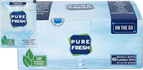 مناديل PureFresh: مناديل ملفوفة بشكل فردي وقابلة للغسل للسفر. 40 أغنية فردية أثناء التنقل in Saudi Arabia