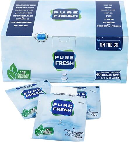 مناديل PureFresh: مناديل ملفوفة بشكل فردي وقابلة للغسل للسفر. 40 أغنية فردية أثناء التنقل in Saudi Arabia