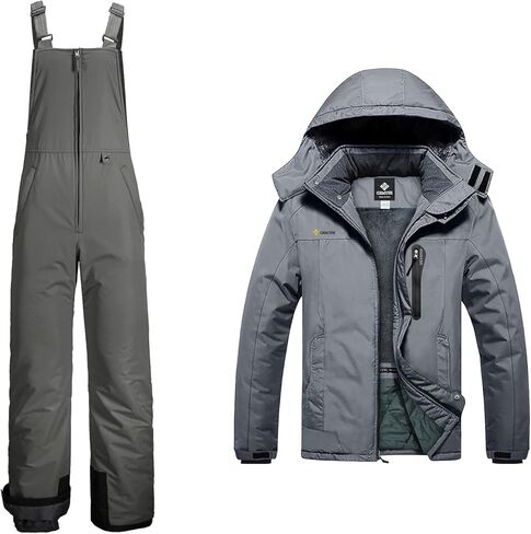 GEMYSE Men's Mountain Waterproof Ski Snow Jacket Winter Windproof Rain Jacket+Ski Bibs(Pure Mid Grey,Large) in Kuwait