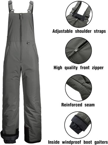 GEMYSE Men's Mountain Waterproof Ski Snow Jacket Winter Windproof Rain Jacket+Ski Bibs(Pure Mid Grey,Large) in Kuwait