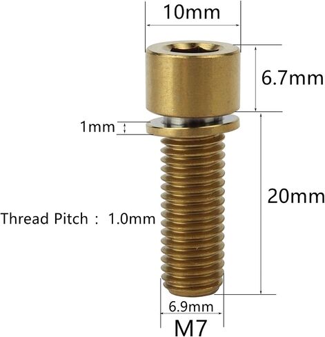 مسامير جذع الدراجة من التيتانيوم، M7x20mm، رأس سداسي ألين، مع غسالات، عبوة من 6 قطع in Saudi Arabia