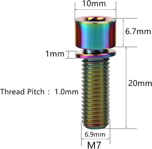 مسامير جذع الدراجة من التيتانيوم، M7x20mm، رأس سداسي ألين، مع غسالات، عبوة من 6 قطع in Saudi Arabia