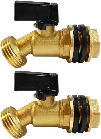 Brass Water Container Rain Barrel Faucets Spigot 1/2" Male Thread Inlet to 3/4"GHT Male Thread Outlet with Quarter Turn Ball Valve Include Bulkhead Fitting and Washers 2PCS in Saudi Arabia