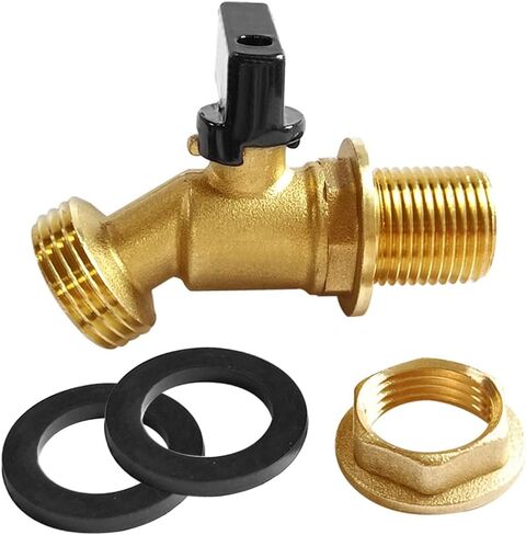 Brass Water Container Rain Barrel Faucets Spigot 1/2" Male Thread Inlet to 3/4"GHT Male Thread Outlet with Quarter Turn Ball Valve Include Bulkhead Fitting and Washers 2PCS in Saudi Arabia