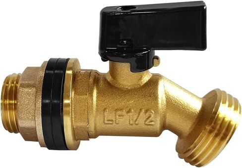 Brass Water Container Rain Barrel Faucets Spigot 1/2" Male Thread Inlet to 3/4"GHT Male Thread Outlet with Quarter Turn Ball Valve Include Bulkhead Fitting and Washers 2PCS in Saudi Arabia
