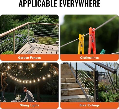 VEVOR 1/8 Stainless Steel Cable, 1/8 Wire Rope, 100 FT 316 Cable Wire 20 Sleeves & 10 Thimbles, 1600 lbs Breaking Strength, 7x7 Strands Marine Aircraft Grade for Handrail Stair Decking Fence Outdoors in Saudi Arabia