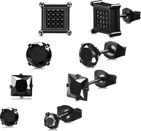 4 Pairs Cubic Zirconia Earrings Studs, Silver Stud Earrings Hypoallergenic Men Earrings Stud Princess Cut Square Earrings for Women Girls Stainless Steel Cartilage Piercing White Gold Earrings Set Men Jewelry in Saudi Arabia