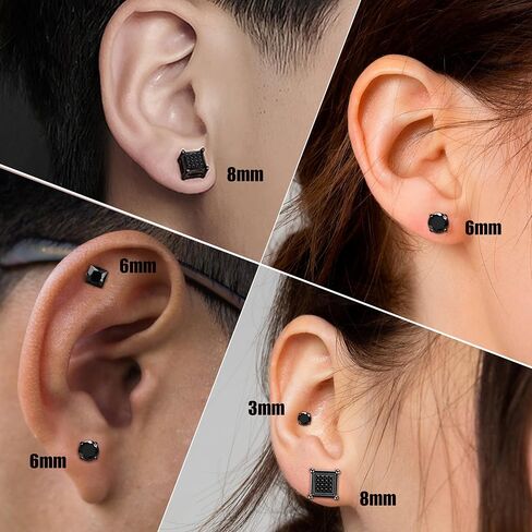 4 Pairs Cubic Zirconia Earrings Studs, Silver Stud Earrings Hypoallergenic Men Earrings Stud Princess Cut Square Earrings for Women Girls Stainless Steel Cartilage Piercing White Gold Earrings Set Men Jewelry in Saudi Arabia
