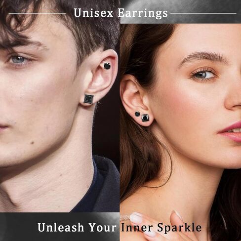 4 Pairs Cubic Zirconia Earrings Studs, Silver Stud Earrings Hypoallergenic Men Earrings Stud Princess Cut Square Earrings for Women Girls Stainless Steel Cartilage Piercing White Gold Earrings Set Men Jewelry in Saudi Arabia