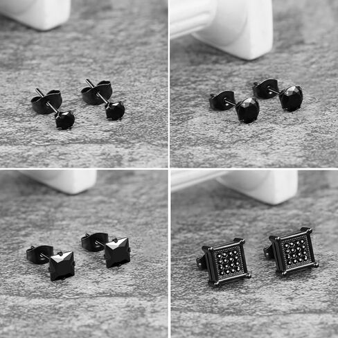 4 Pairs Cubic Zirconia Earrings Studs, Silver Stud Earrings Hypoallergenic Men Earrings Stud Princess Cut Square Earrings for Women Girls Stainless Steel Cartilage Piercing White Gold Earrings Set Men Jewelry in Saudi Arabia