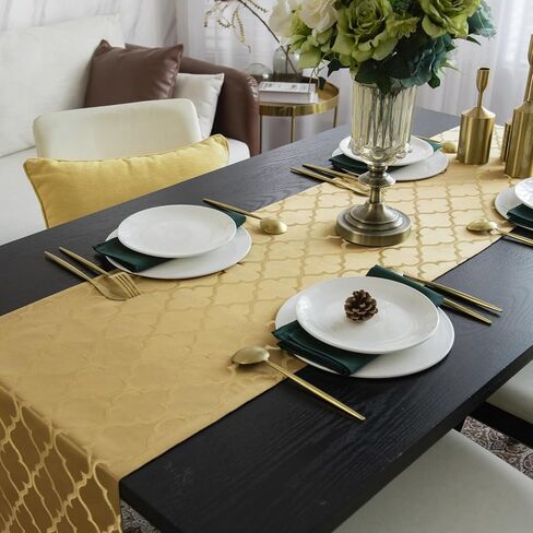Jacquard Beige Table Runner,Diamond Dot Plaid Pattern Dresser Scarf,Rectangular Polyester Wrinkle Resistant Table Runners for Kitchen Dining Tabletop Decoration(14 x 36 Inch) in Kuwait