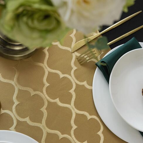 Jacquard Beige Table Runner,Diamond Dot Plaid Pattern Dresser Scarf,Rectangular Polyester Wrinkle Resistant Table Runners for Kitchen Dining Tabletop Decoration(14 x 36 Inch) in Kuwait
