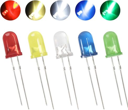 DiCUNO 2000 قطعة (5 ألوان × 400 قطعة) 5 مللي متر ثنائي دبوس LED صمام ثنائي باعث للضوء مستدير ألوان متنوعة أبيض/أحمر/أصفر/أخضر/أزرق صندوق أدوات in Saudi Arabia