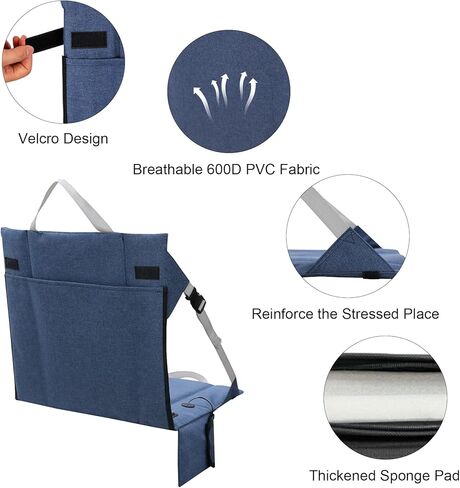 وسادة مقعد استاد قابلة للطي ومدفأة من ريدكامب مع ظهر مرتفع، مقعد مبيض خفيف الوزن محمول للتخييم في الهواء الطلق للتخييم والمشي لمسافات طويلة، أشرطة قابلة للتعديل (لا يوجد بنك طاقة) in Kuwait