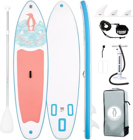 Tuxedo Sailor Inflatable Stand Up Paddle Board Inflatable SUP 10'6"×33"×6" Stand Up Paddle Board for All Skill Levels Included with Board, Paddle, Pump, Fins, Backpack in Kuwait
