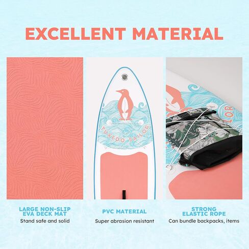 Tuxedo Sailor Inflatable Stand Up Paddle Board Inflatable SUP 10'6"×33"×6" Stand Up Paddle Board for All Skill Levels Included with Board, Paddle, Pump, Fins, Backpack in Kuwait