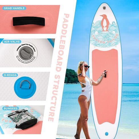 Tuxedo Sailor Inflatable Stand Up Paddle Board Inflatable SUP 10'6"×33"×6" Stand Up Paddle Board for All Skill Levels Included with Board, Paddle, Pump, Fins, Backpack in Kuwait