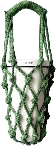 Handwoven Drink Carrier with Handle, Eco Friendly Reusable Single Cup Holder Netting Bag for Travel Coffee Cup Hanging Carry, Cruise Drink Caddy & Decorate Your Cup (Green) in Saudi Arabia