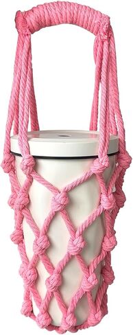 Handwoven Drink Carrier with Handle, Eco Friendly Reusable Single Cup Holder Netting Bag for Travel Coffee Cup Hanging Carry, Cruise Drink Caddy & Decorate Your Cup (Green) in Saudi Arabia