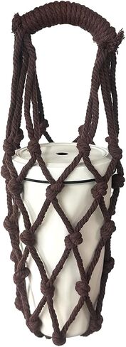 Handwoven Drink Carrier with Handle, Eco Friendly Reusable Single Cup Holder Netting Bag for Travel Coffee Cup Hanging Carry, Cruise Drink Caddy & Decorate Your Cup (Green) in Saudi Arabia