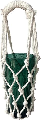 Handwoven Drink Carrier with Handle, Eco Friendly Reusable Single Cup Holder Netting Bag for Travel Coffee Cup Hanging Carry, Cruise Drink Caddy & Decorate Your Cup (Green) in Saudi Arabia