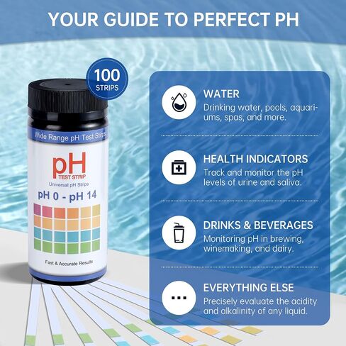 AAwipes pH Test Strips 0-14: 100 Strips Universal Litmus Paper pH Test Strips for Liquid Testing & Water & Food and Urine and Saliva, pH Level Testing from 0-14 Fast Results in Seconds (K05-100) in Kuwait